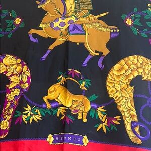 Hermès Black and Gold Silk Scarf
